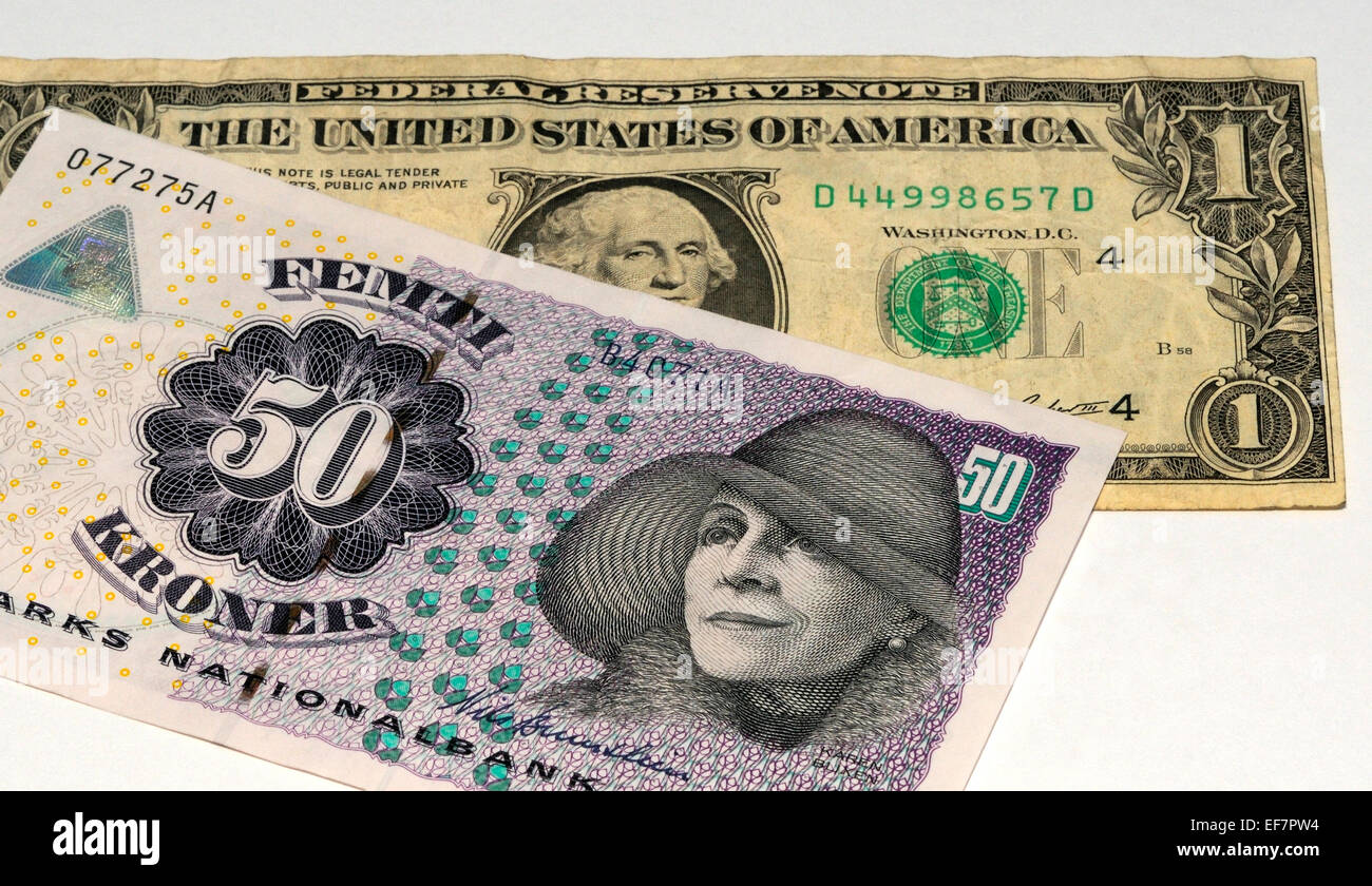 USA Dollar and Danish Kroner Bank Notes Stock Photo - Alamy