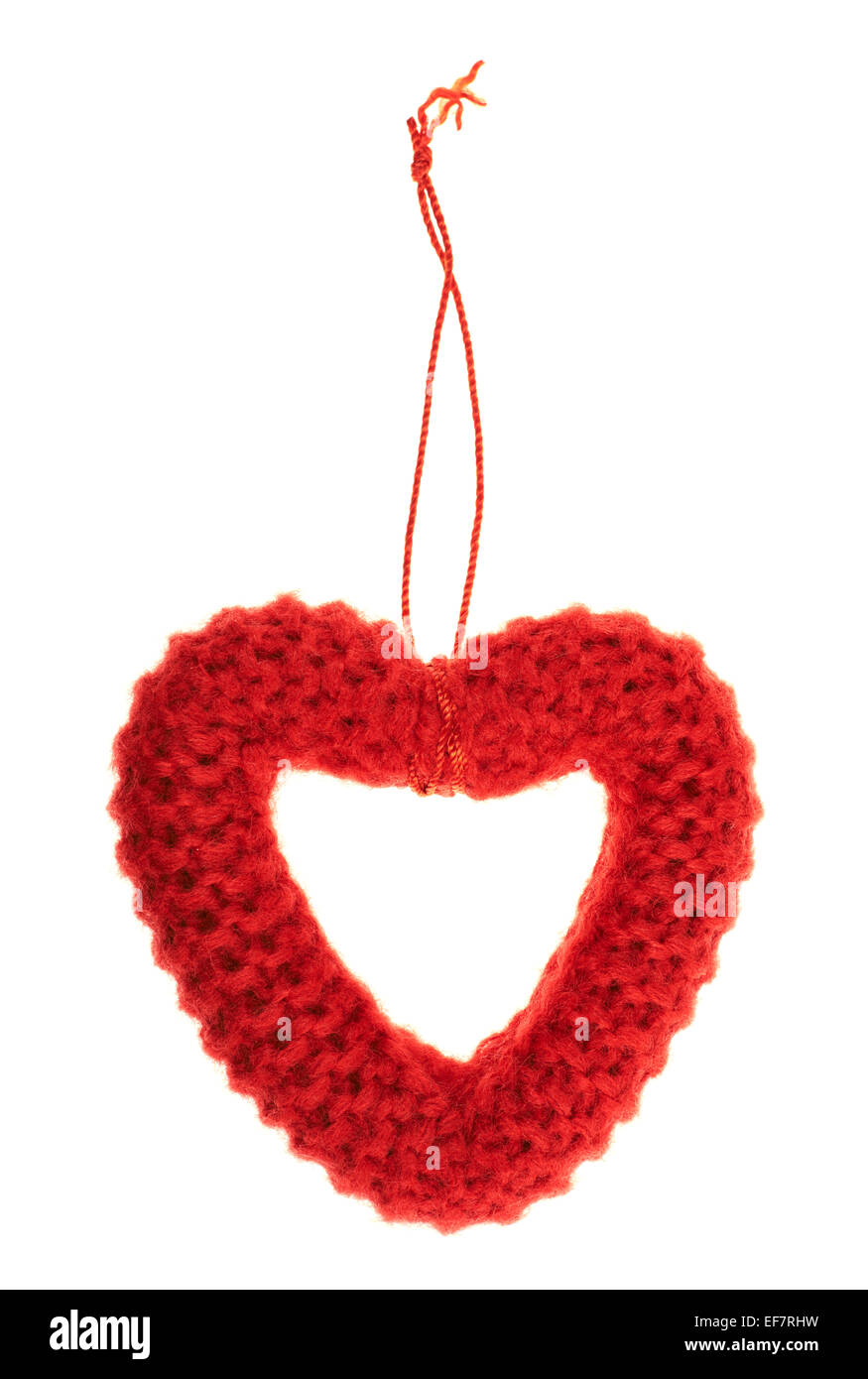 Red soft heart frame on a string isolated Stock Photo