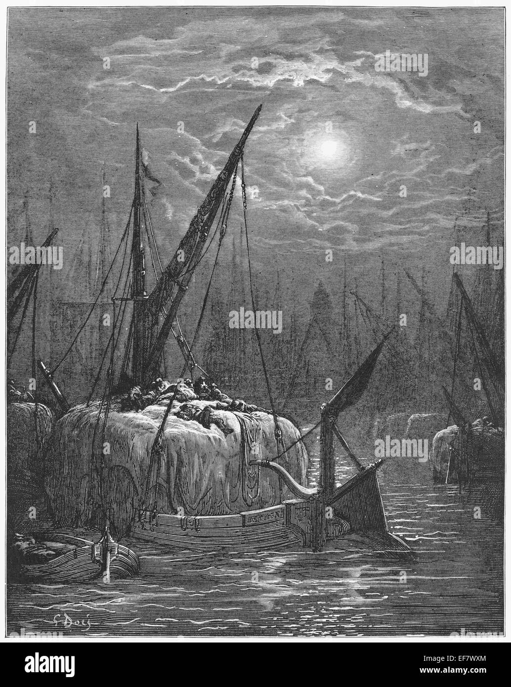 Hay boats on the Thames - Gustave Dore's London Stock Photo