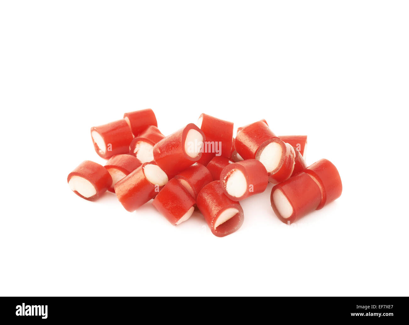 Pile of small red candy sweets isolated Stock Photo Alamy