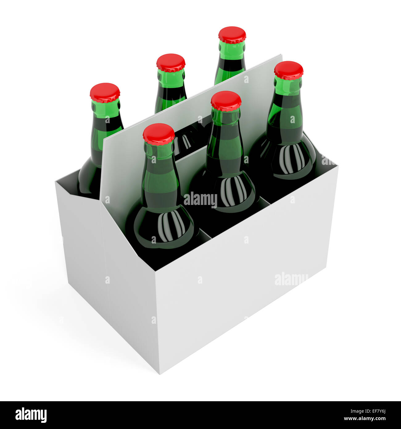 Six pack of lager beer bottles on white background Stock Photo