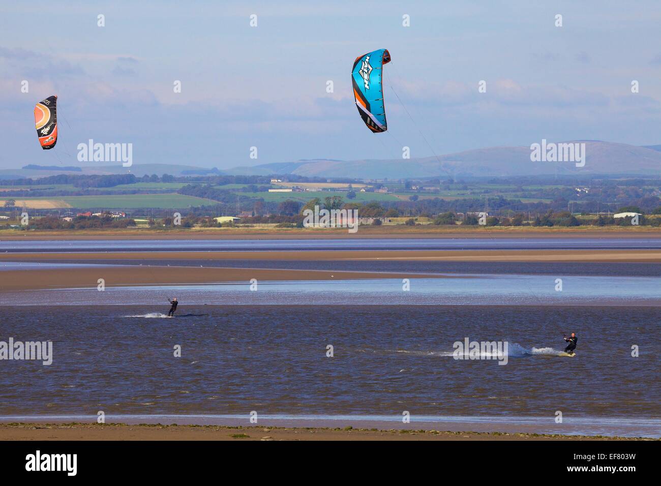 Kitesurfing Solway Coast. Cumbria, England, United Kingdom. Stock Photo
