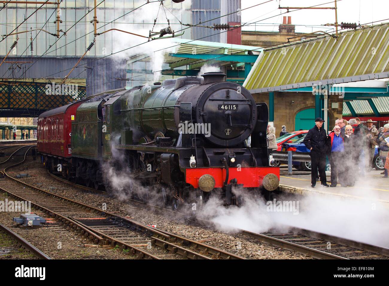 Steam train Scots Guardsman at Carlisle Railway Station. Carlisle Cumbria England UK Stock Photo