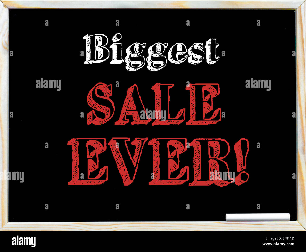 Biggest Sale Ever, vintage chalk text on blackboard, white chalk in the
