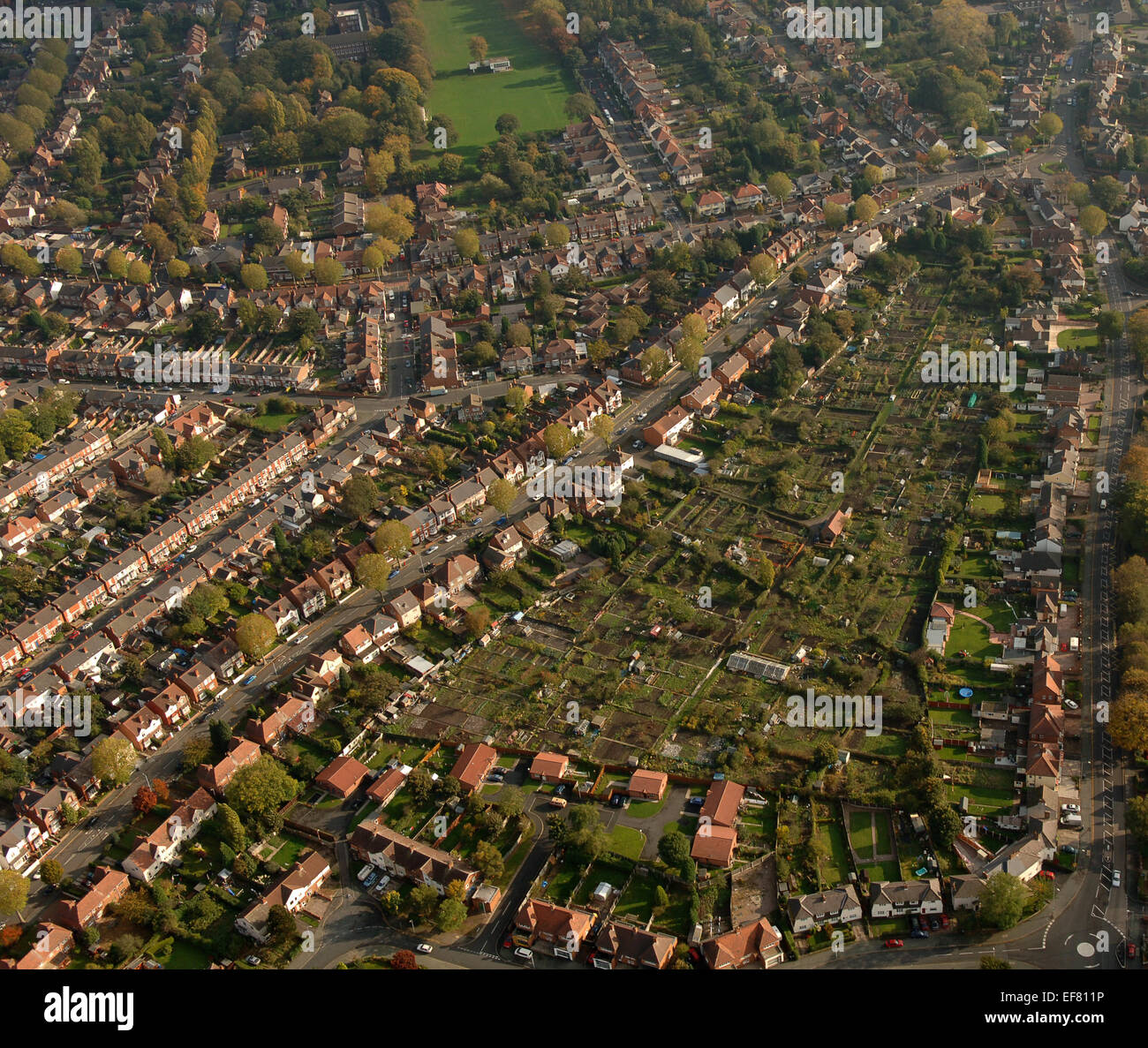 Aerial view of Jeffcock Road garden allotments and houses homes property house Wolverhampton