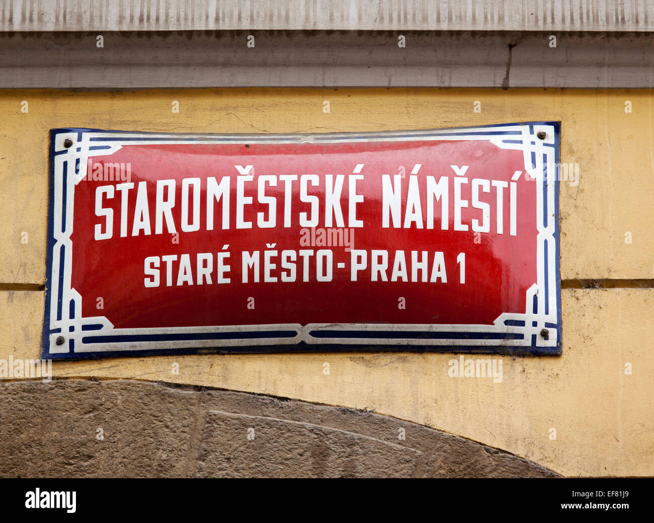 Staromestske Namesti nameplate, Old town, Prague Stock Photo
