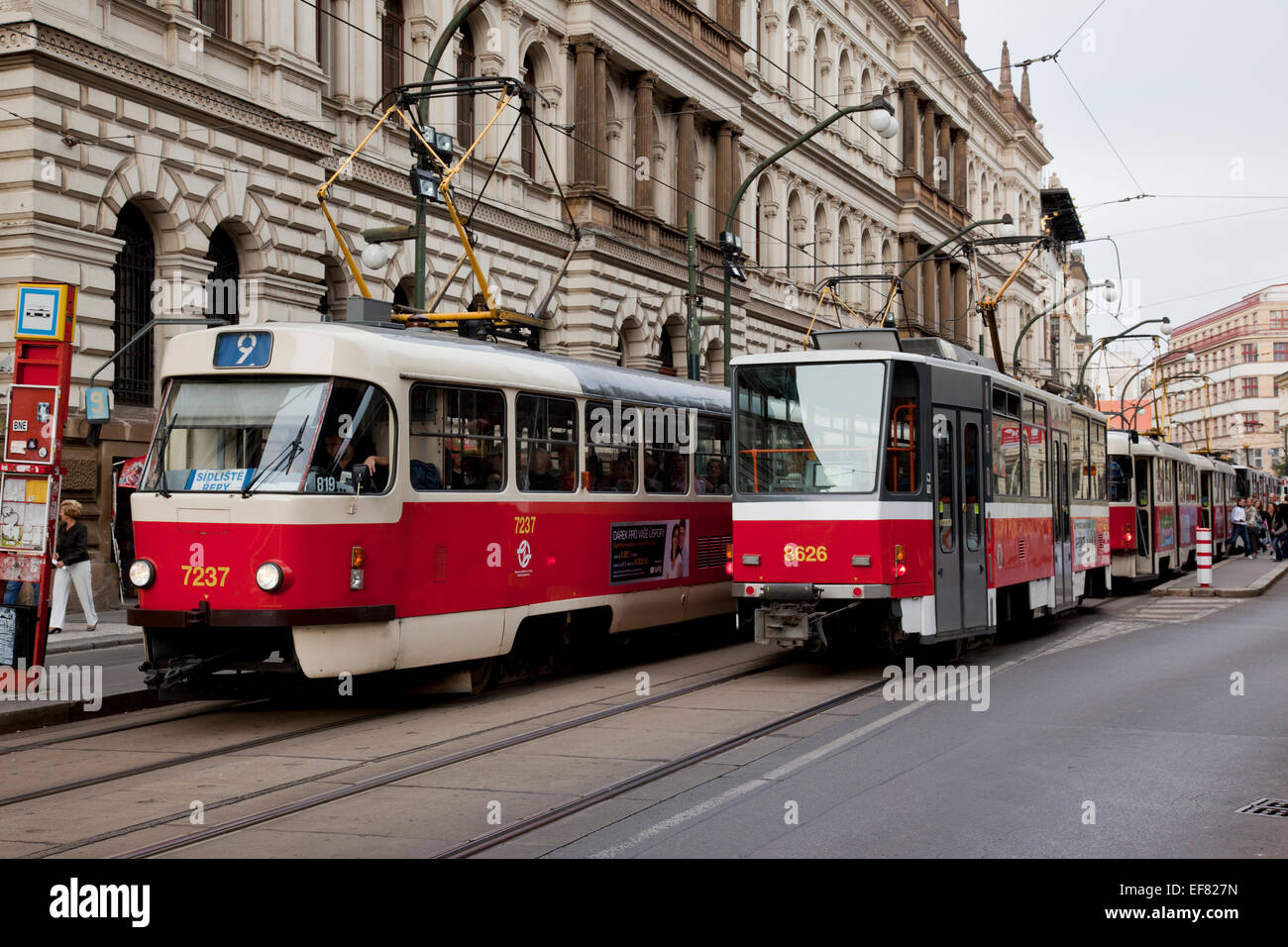 Close up of Trams, Prague, Czech Republic Stock Photo