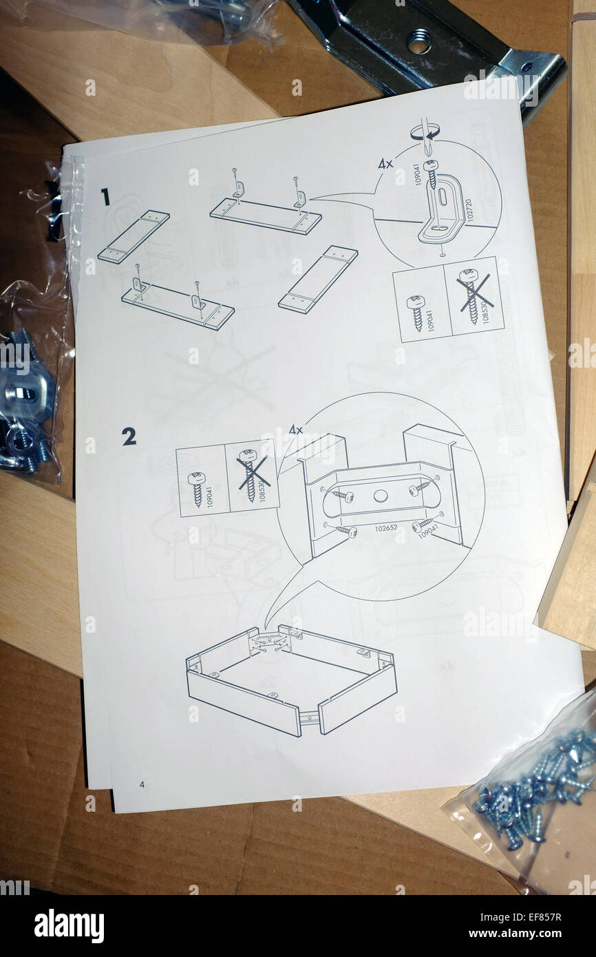 A page from a set of IKEA furniture assembly instructions Stock Photo