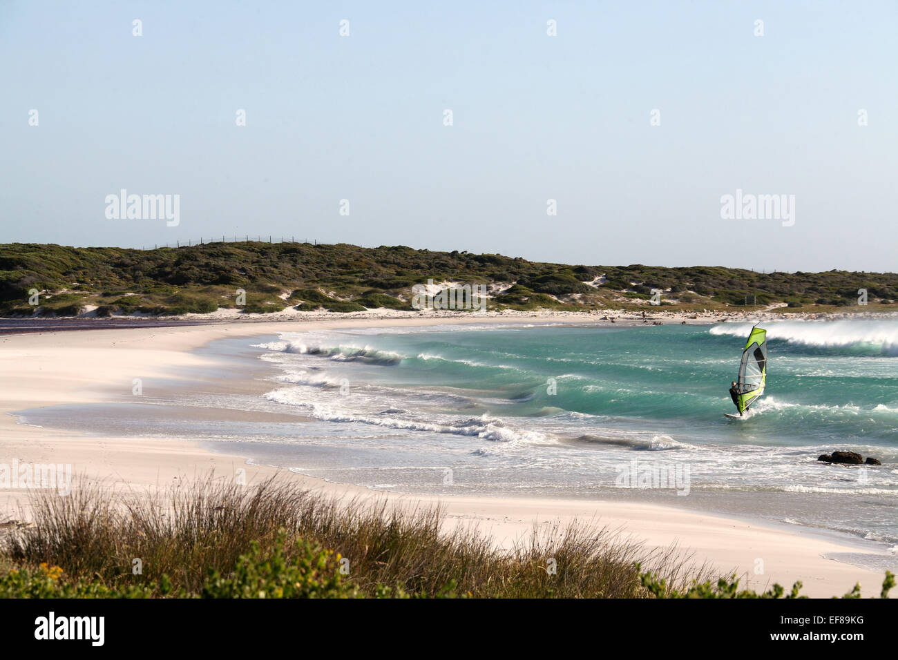 Windsurfing at Scarborough Beach on the Atlantic Coast of the Western Cape of South Africa Stock Photo