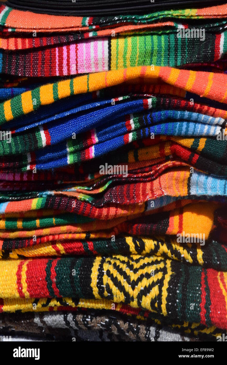 Colorful blankets for sale in Mexico. Stock Photo