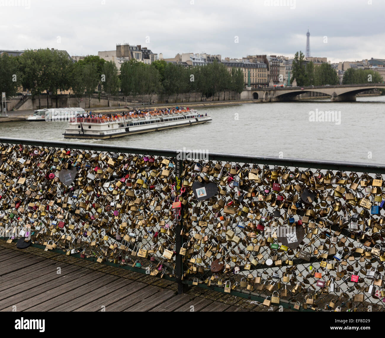 Love locks cluttering Pont des Arts, Paris, France. Stock Photo