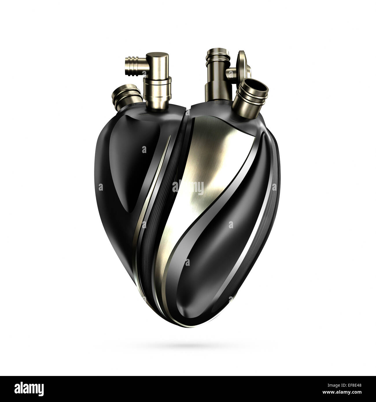 Metal heart as a machine part, conceptual 3D illustration isolated on white background Stock Photo