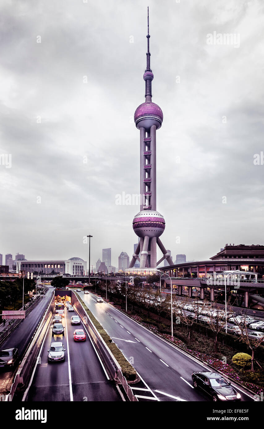 License available at MaximImages.com - The Oriental Pearl TV and Radio Tower in Lujiazui, Pudong, Shanghai, China Stock Photo