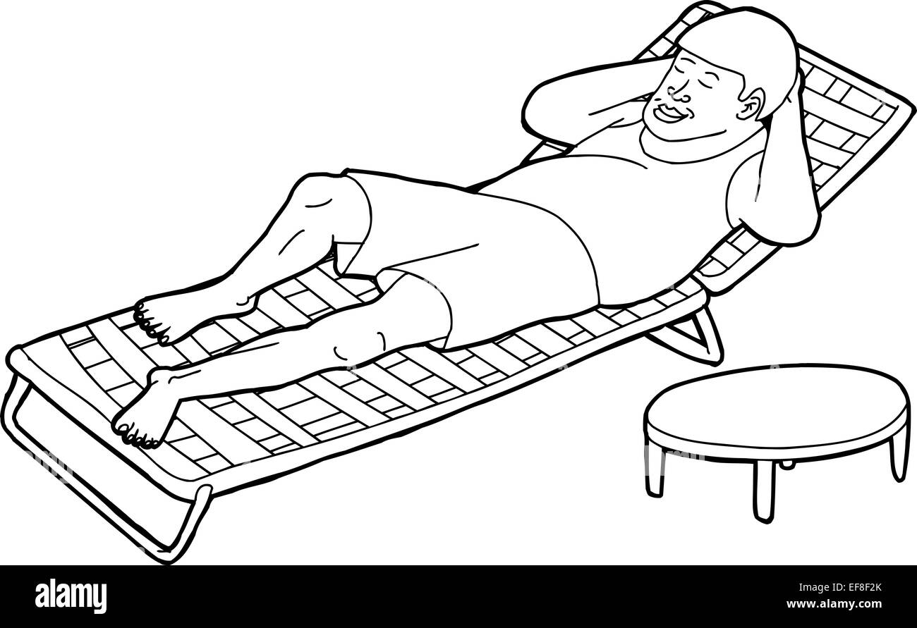 Outline of single man resting on deck chair Stock Photo