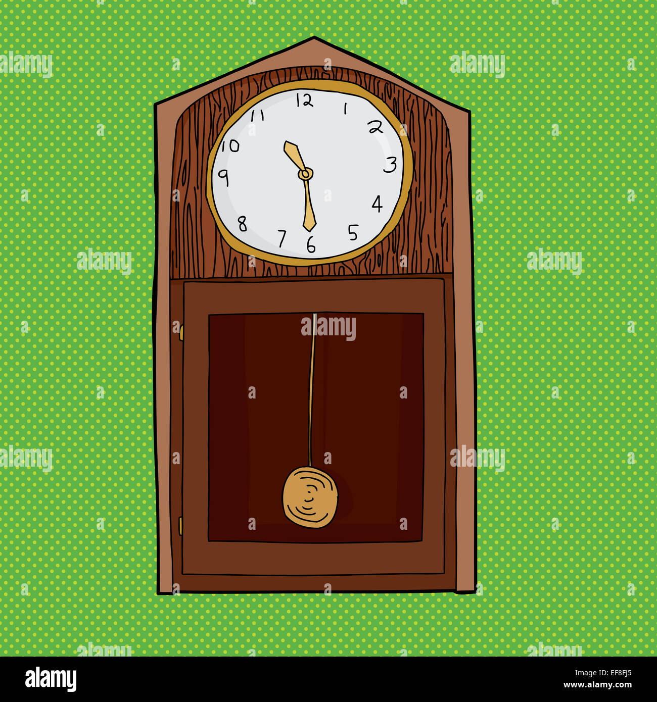 Cartoon grandfather clock with pendulum over green Stock Photo