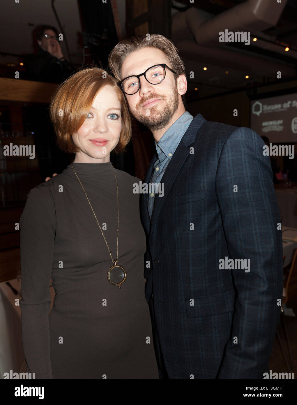 NEW YORK, NY - JANUARY 28, 2014: Dan Stevens and Susie Hariet attend the 2015 House Of SpeakEasy Gala at City Winery in Manhattan Stock Photo