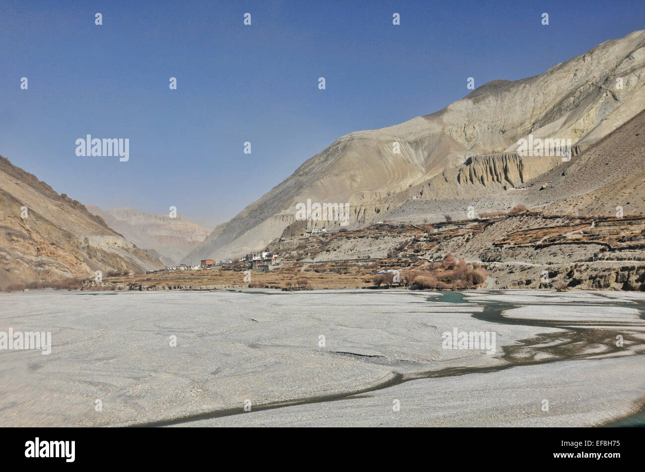 View of the Mustang near the Tibetan border in Nepal Stock Photo