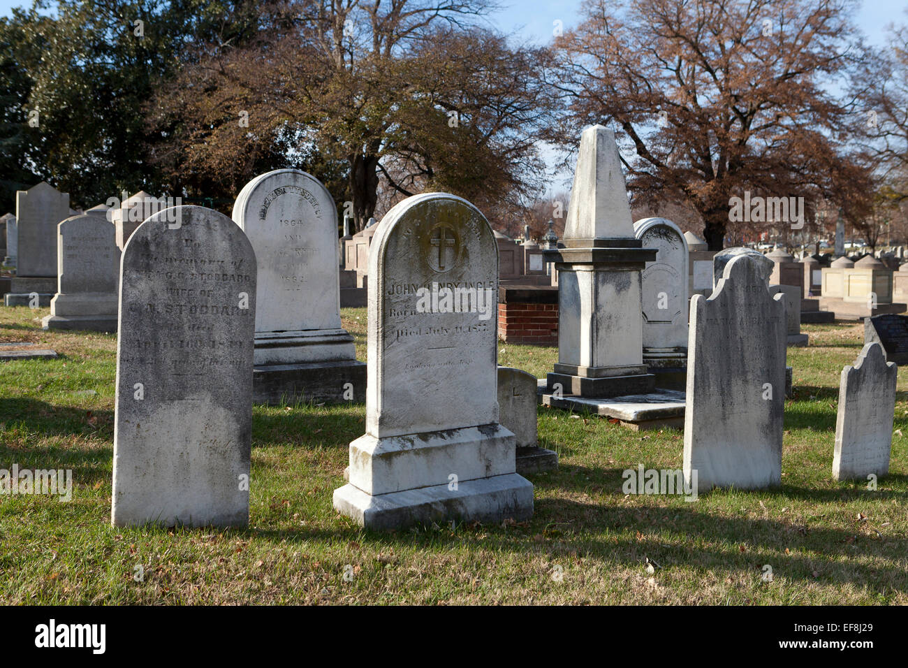 Old gravestones at Congressional Cemetery - Washington, DC USA Stock Photo