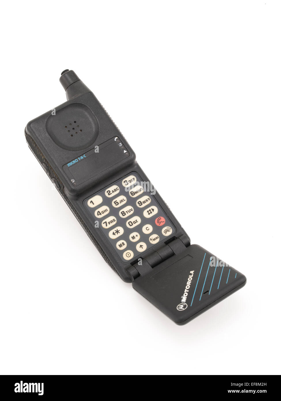 Motorola MicroTAC 9800X pocket cellular telephone. Analog 1989 flip design phone. Stock Photo