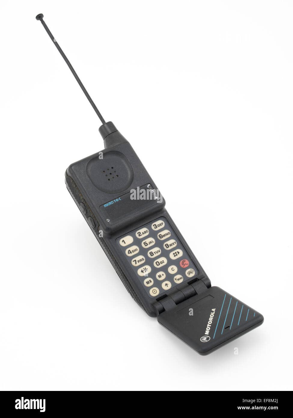 Motorola MicroTAC 9800X pocket cellular telephone. Analog 1989 flip design phone. Stock Photo