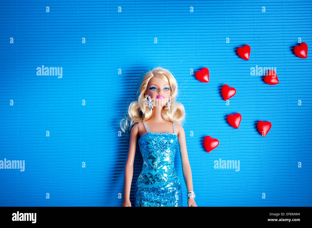 Barbie and Valentine hearts, I love Barbie concept Stock Photo