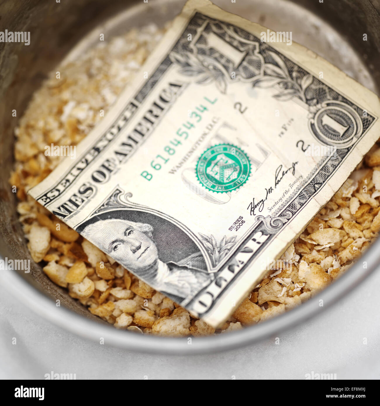 One Dollar With Crumbs Stock Photo