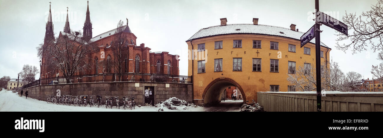 Sweden, Uppsala, Panoramic shot of cathedral and Skytteanum Stock Photo