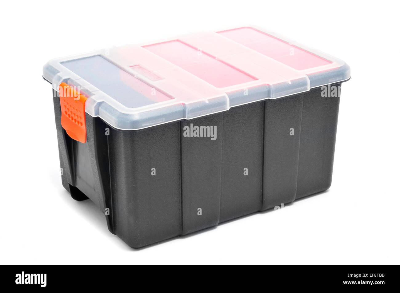 plastic organiser with storage compartments on a white background Stock Photo