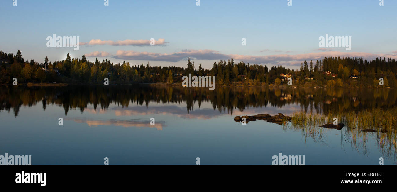 Lake Mylla at sunset, Jevnaker, Viken, Norway Stock Photo