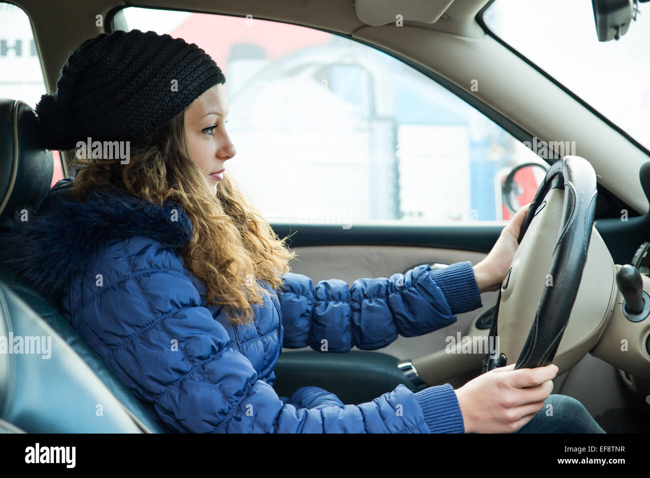 Woman driving a car Stock Photo