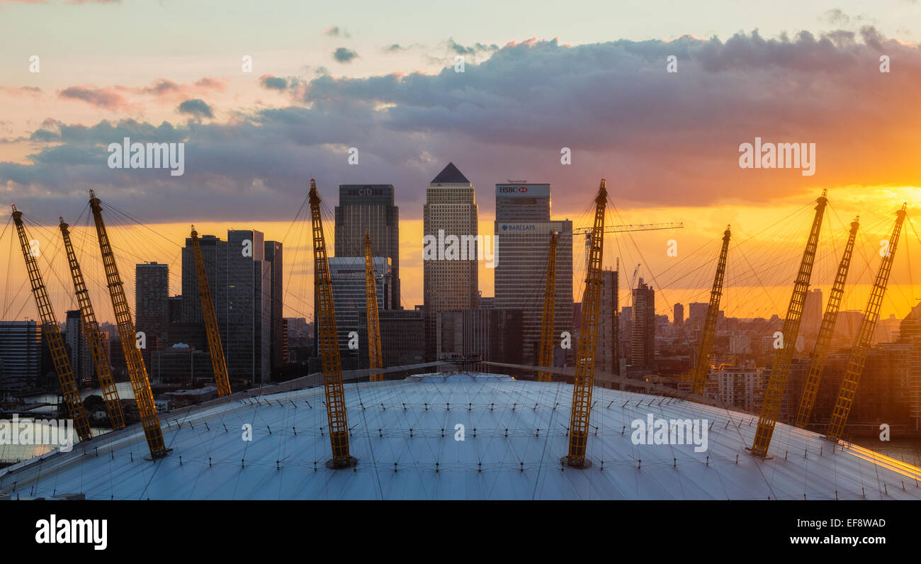 Canary Wharf and The O2 Arena, London, England, UK Stock Photo