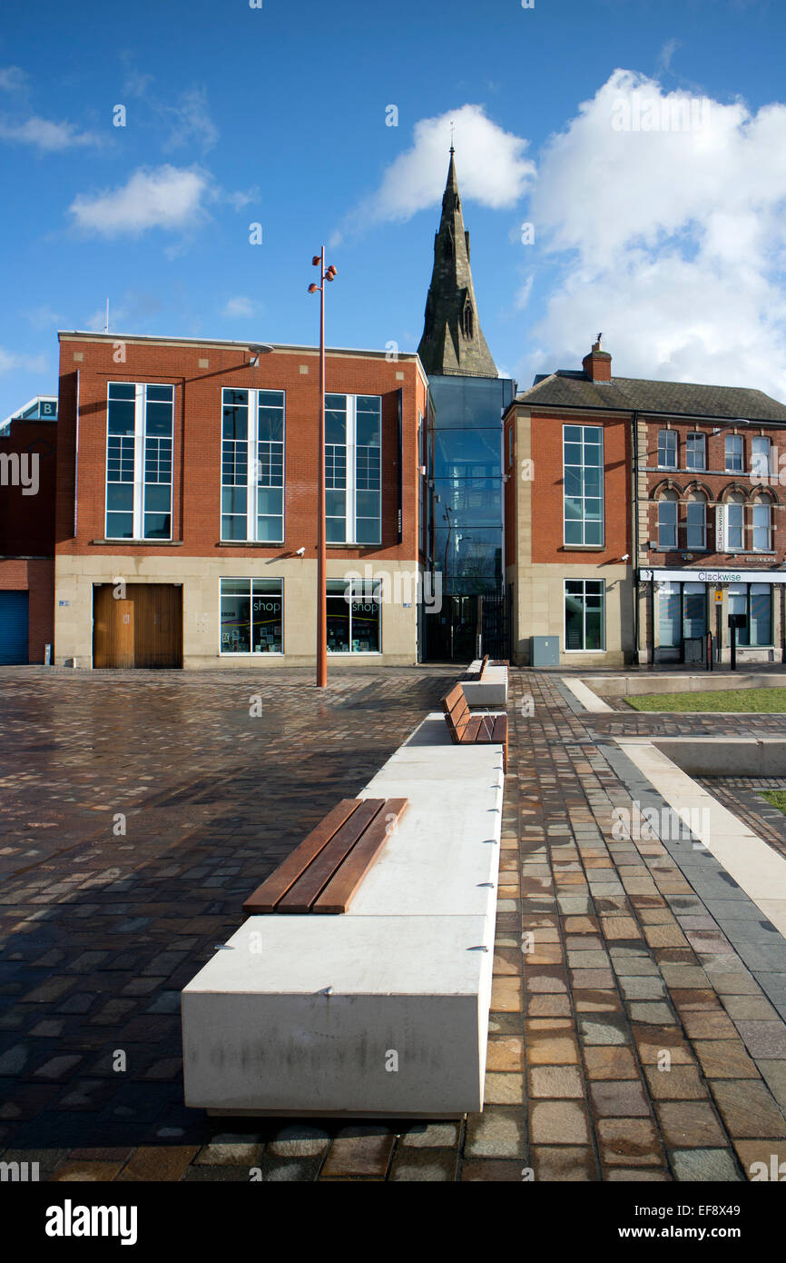 Jubilee Square and cathedral, Leicester, Leicestershire, England, UK
