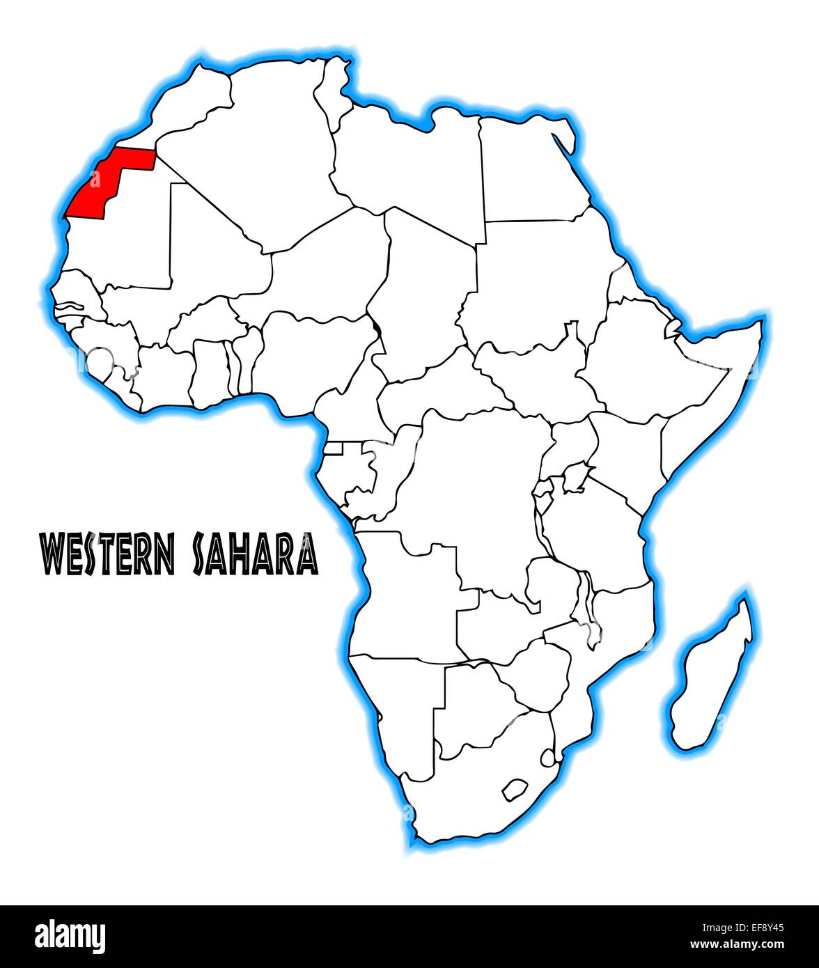 Western Sahara outline inset into a map of Africa over a white background Stock Photo