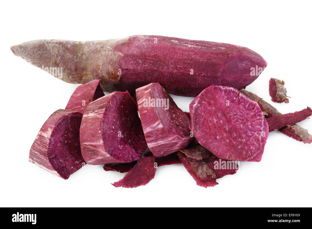 Purple sweet potatoes on white background Stock Photo