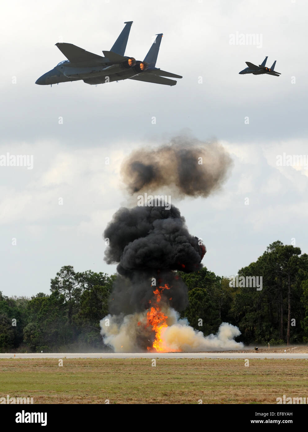 Aerial bombardment by modern jetfighters Stock Photo
