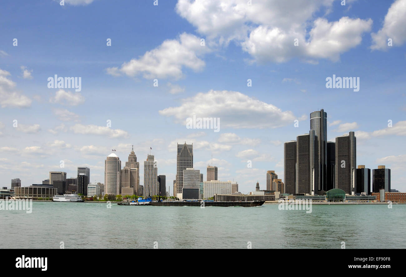 Downtown and waterfront skyline of Detroit, Michigan Stock Photo