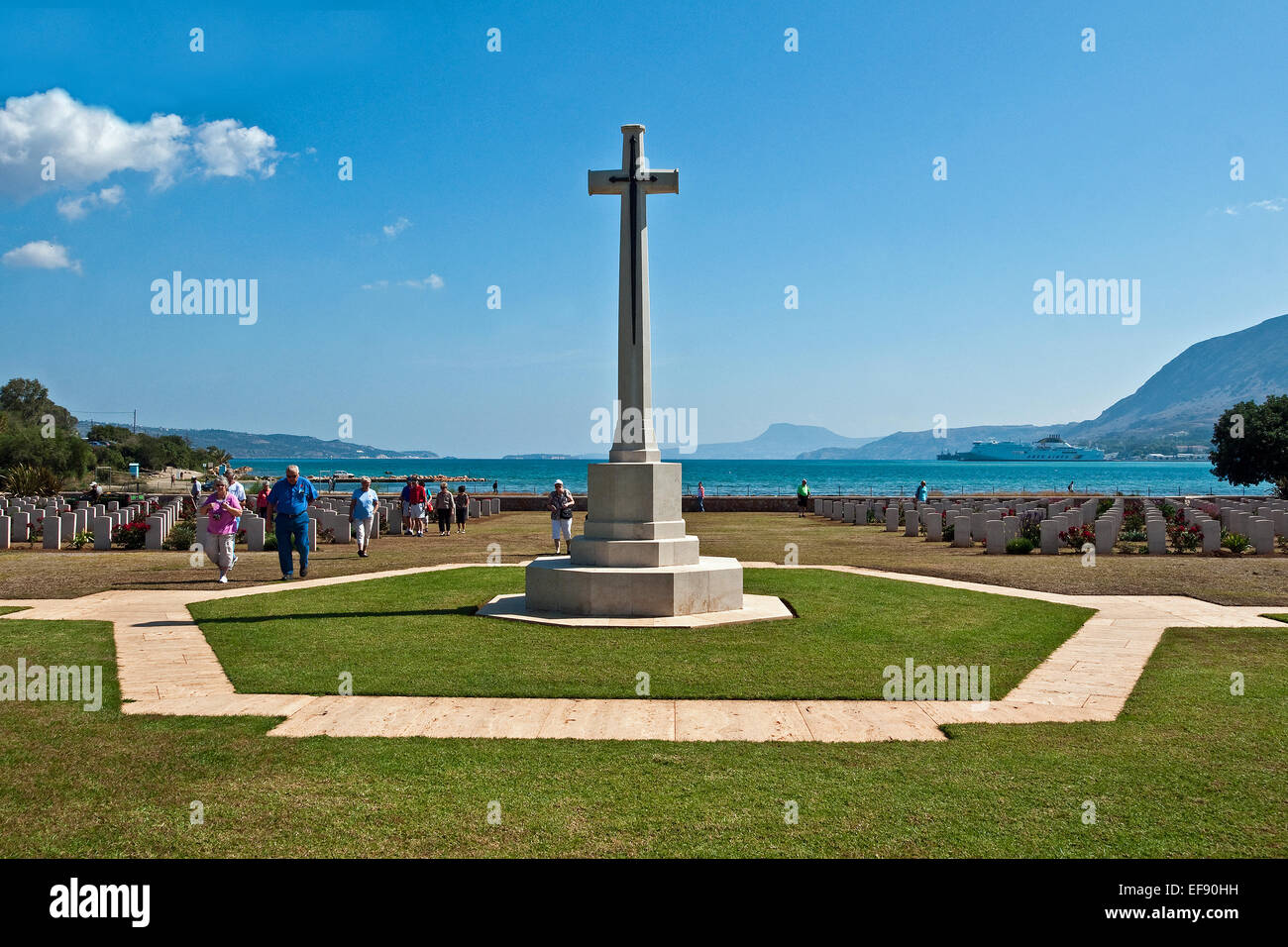 British tourists visit the Souda Bay CWGC Cemetery, Souda Bay, Crete, Greece Stock Photo