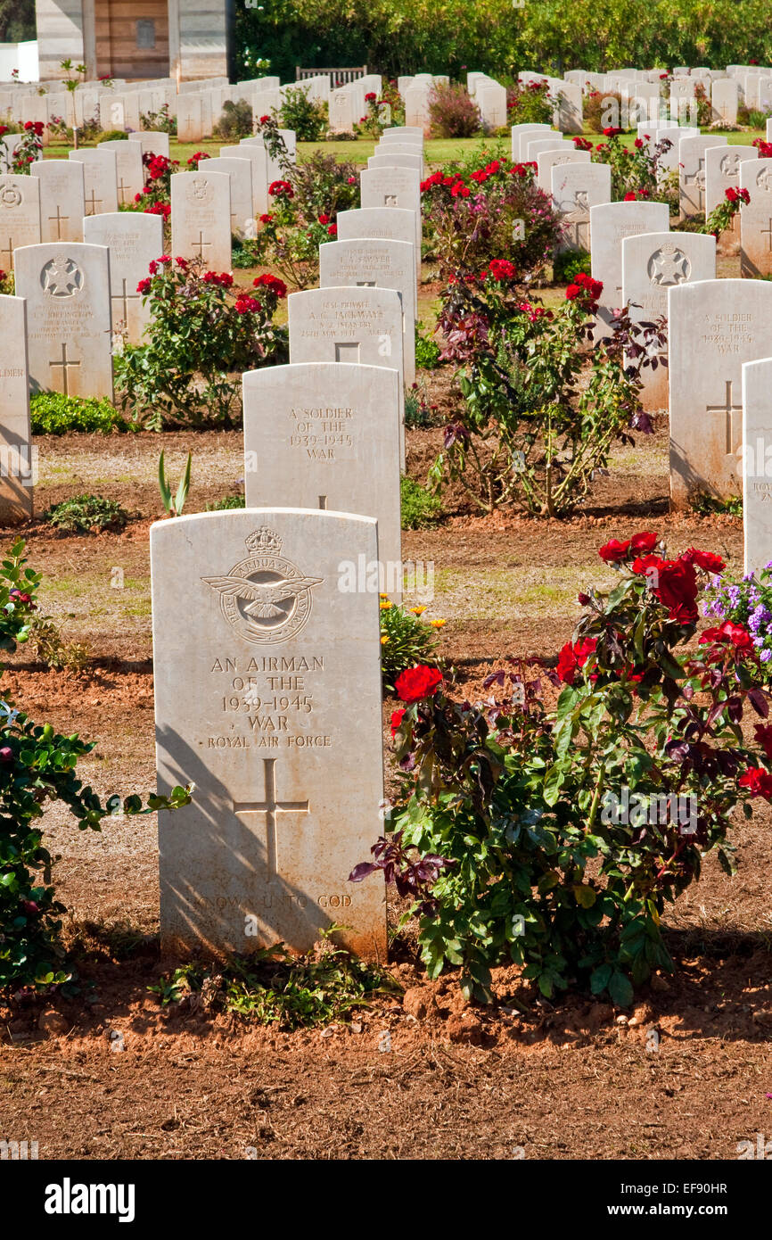 British graves in Souda Bay CWGC Cemetery, Souda Bay, Crete, Greece Stock Photo