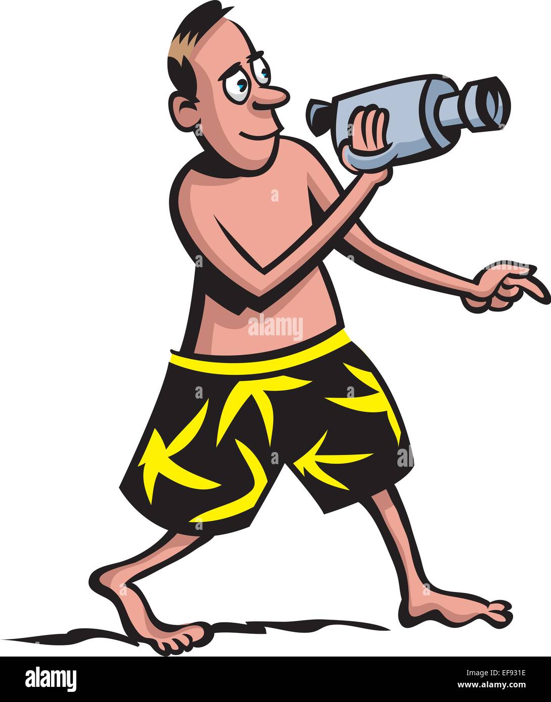 A man holding a video camera and wearing shorts Stock Vector