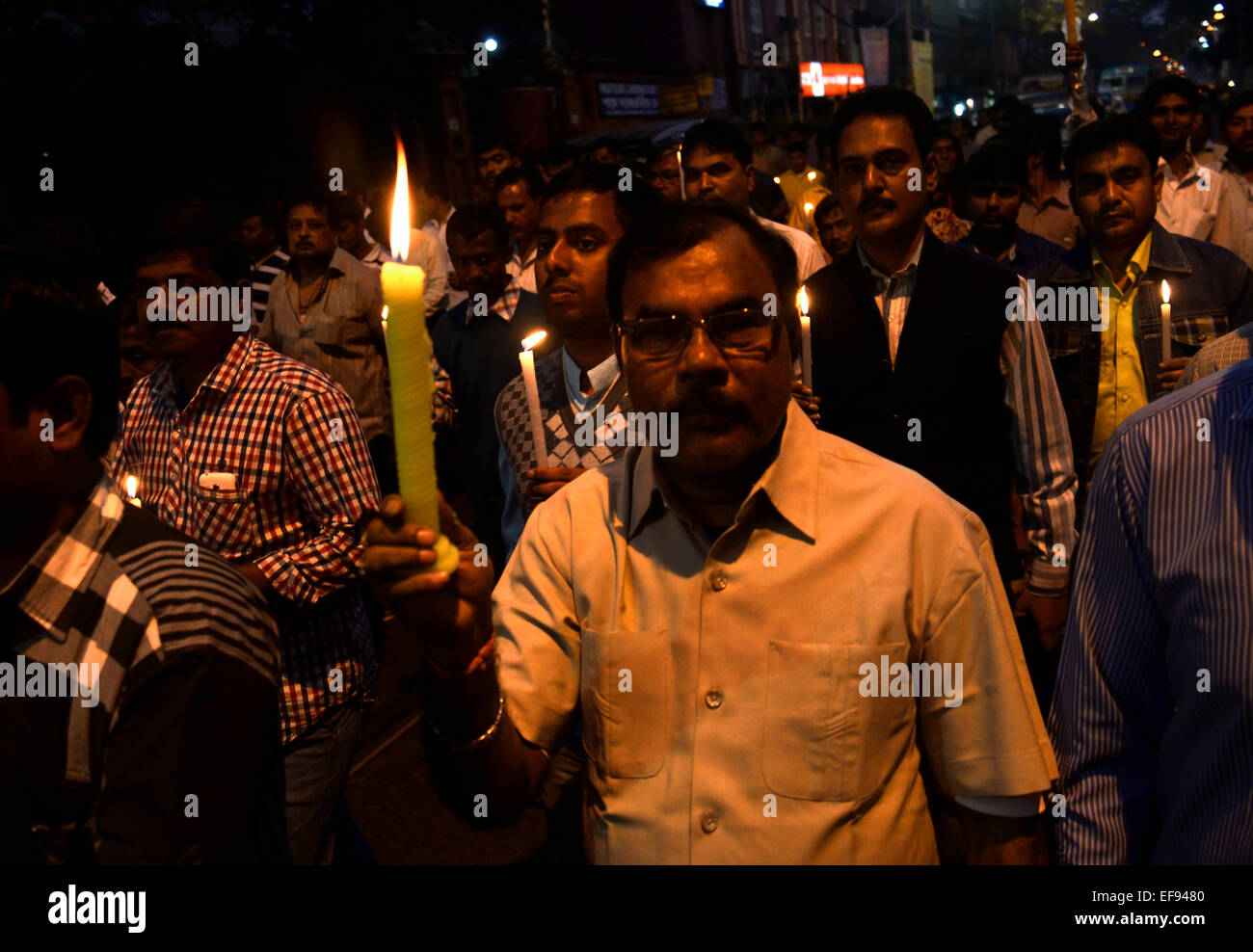 TMC activist stage a candle rally from College Square to Shyambazar ...