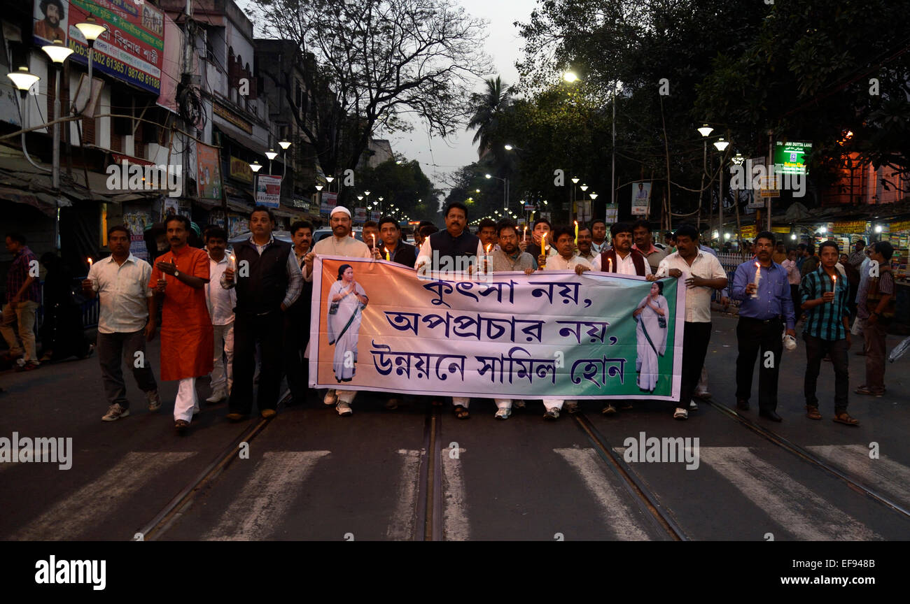TMC activist stage a candle rally from College Square to Shyambazar ...