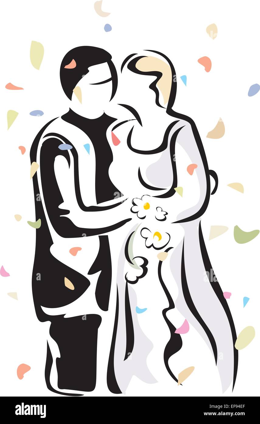 Kissing Newlywed Couple Stock Vector