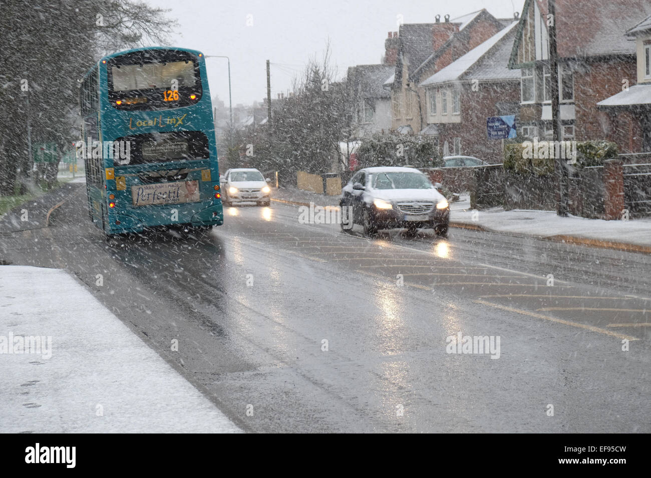 Heavy snow showers making driving hazardous in the east midlands Stock