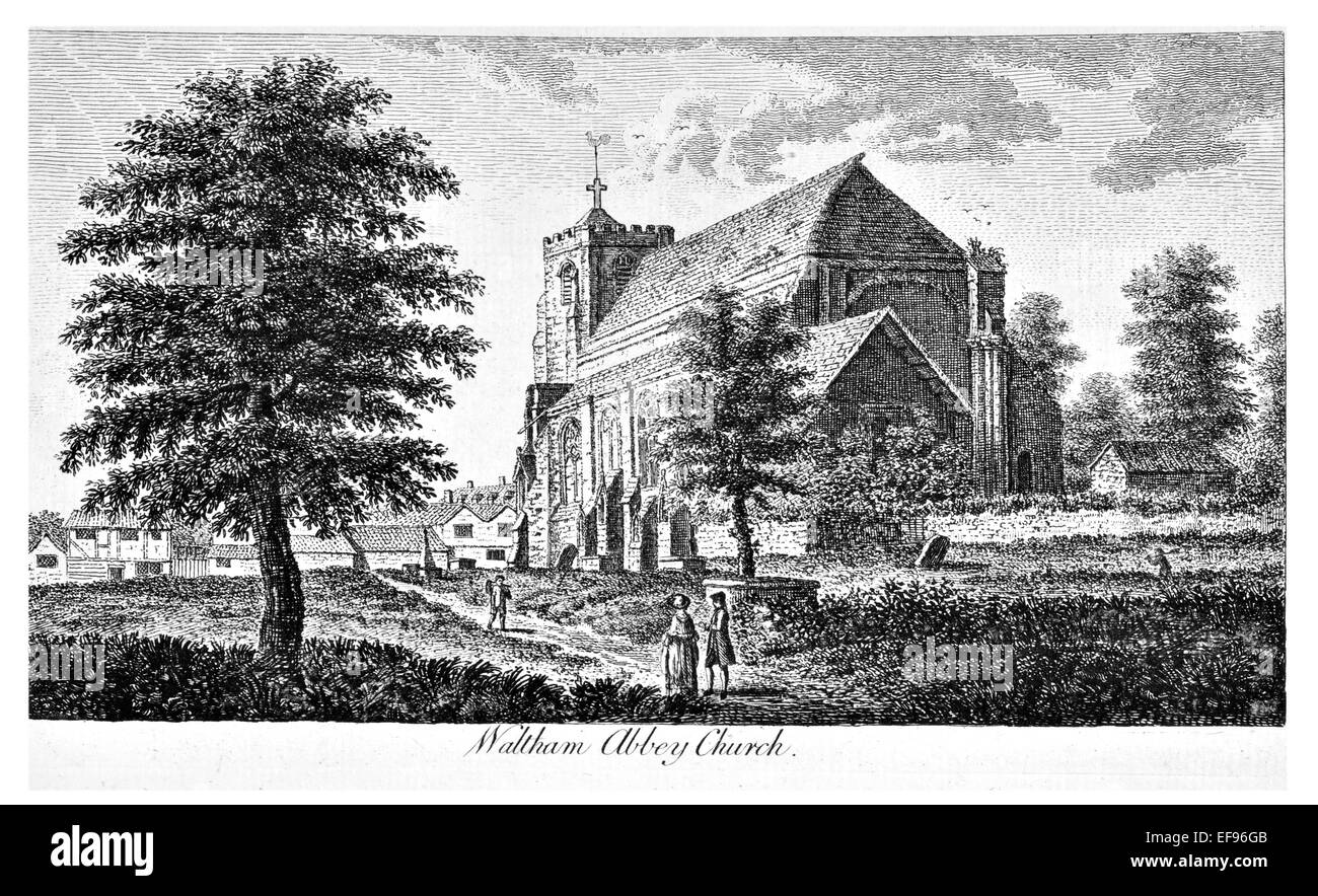 Copper engraving 1776 Landscape Beauties England Most Elegant magnificent  public Edifices.Waltham Abbey Church Essex Stock Photo