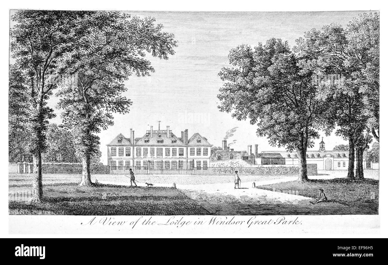 Copper engraving 1776 Landscape Beauties England Most Elegant magnificent  public Edifices. Windsor Great Park Lodge Stock Photo