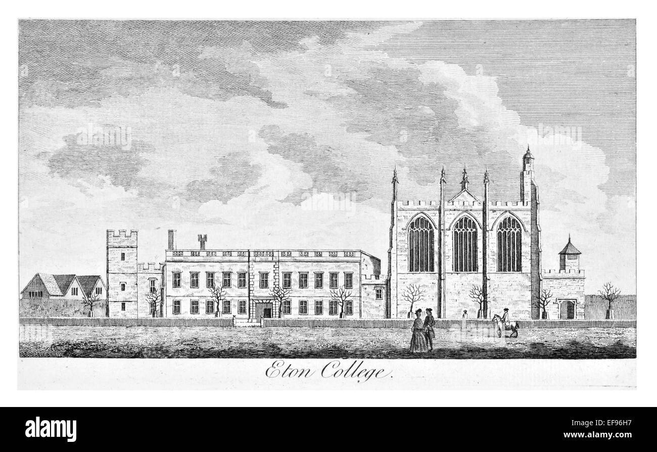 Copper engraving 1776 Landscape Beauties England Most Elegant magnificent  public Edifices. Eton College  Berkshire Windsor Stock Photo