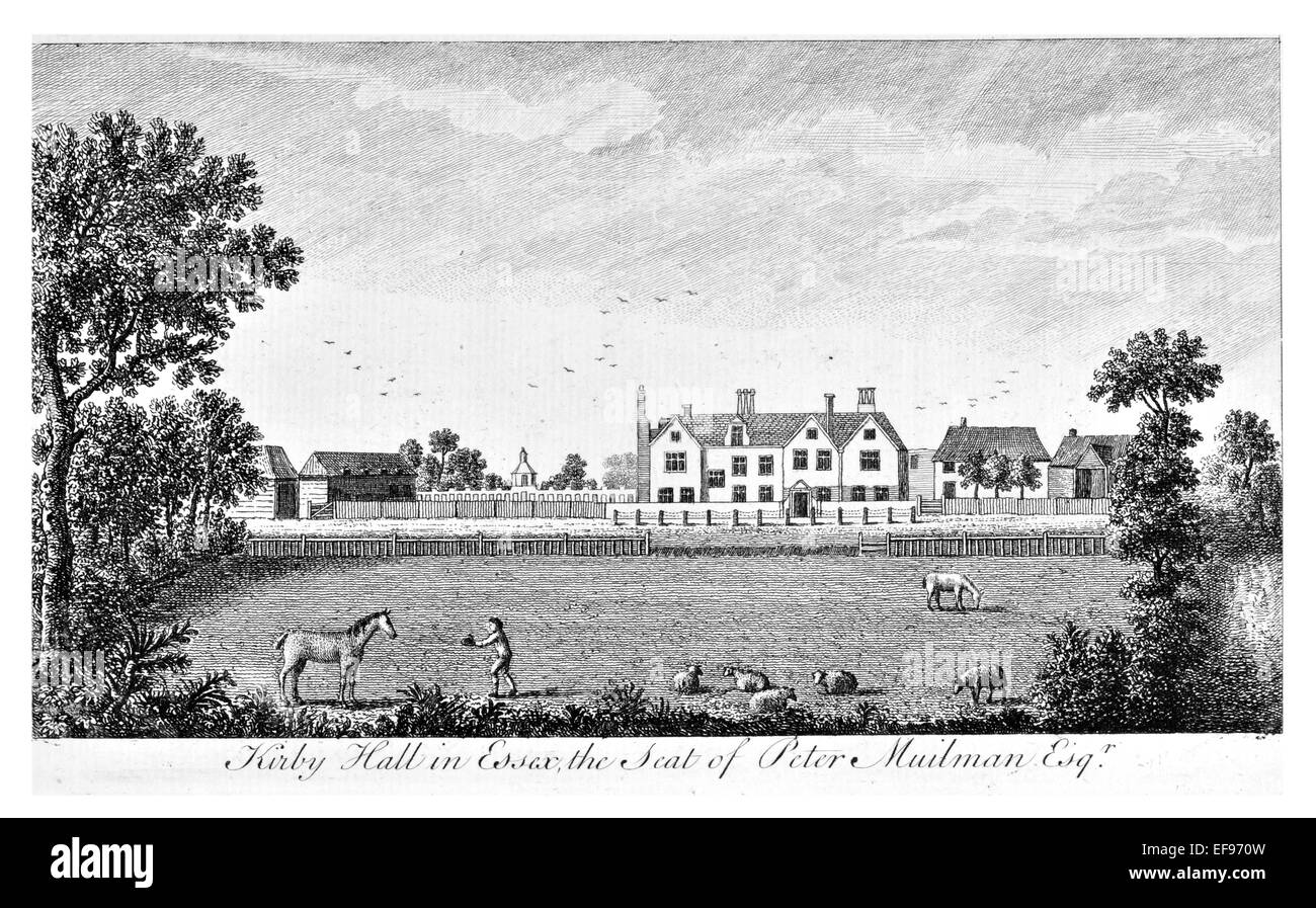 Copper engraving 1776 Landscape Beauties England Most Elegant magnificent  public Edifices. Kirby Hall Essex Seat Peter Muilman Stock Photo