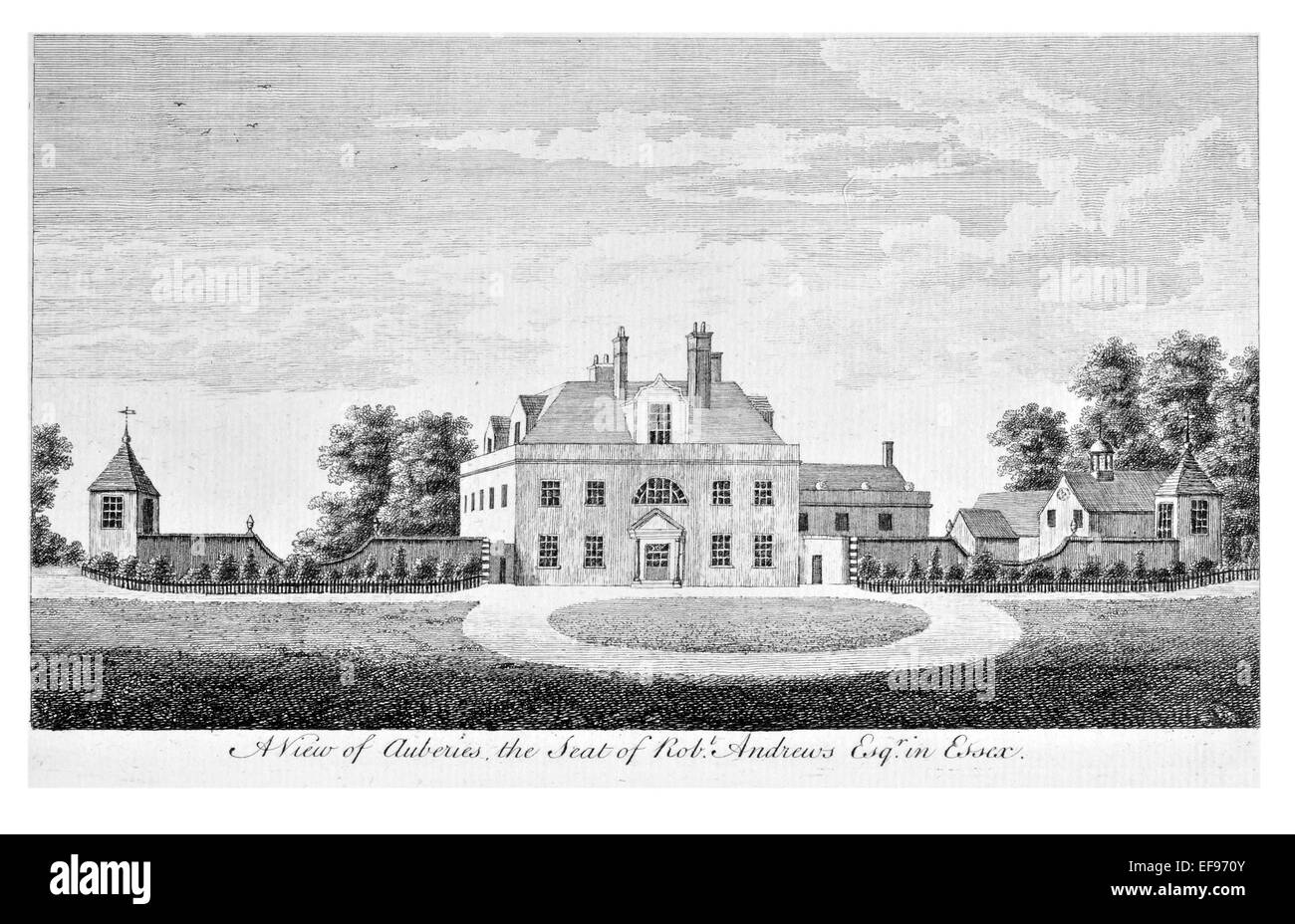 Copper engraving 1776 Landscape Beauties England Most Elegant magnificent  public Edifices. Auberies seat Robert Andrews Esq Stock Photo