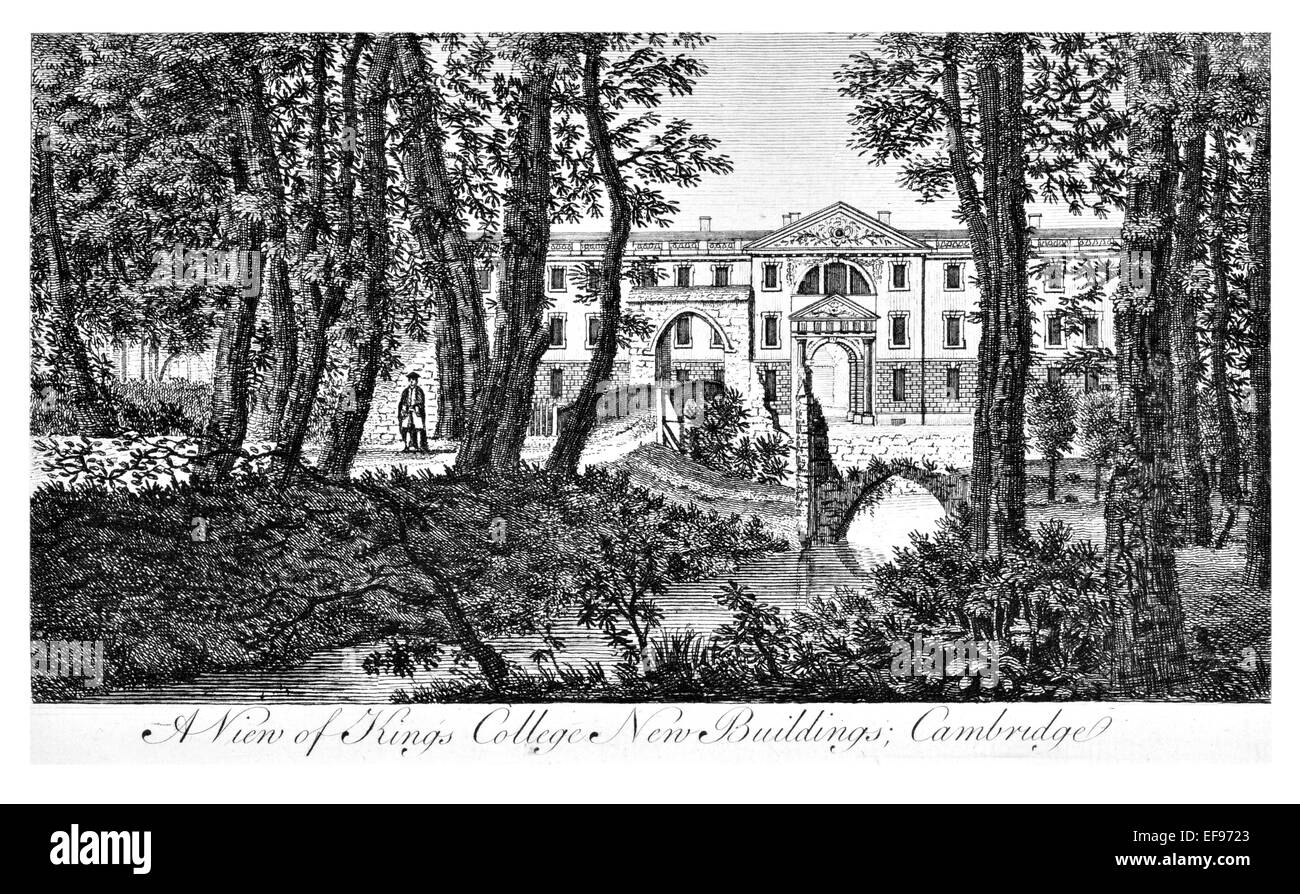 Copper engraving 1776 Landscape Beauties England Most Elegant magnificent  public Edifices. Kings College Cambridge Stock Photo