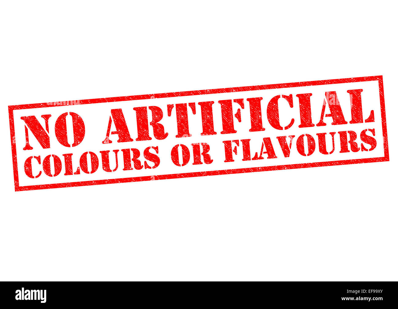 NO ARTIFICIAL COLOURS OR FLAVOURS (English spelling) red Rubber Stamp over a white background. Stock Photo
